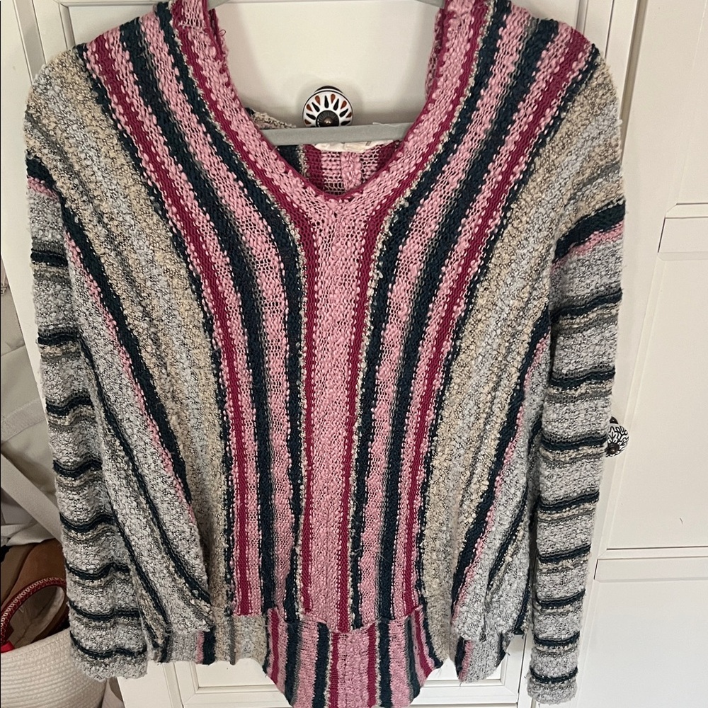 Love Stitch Pink and Gray V-Neck Sweater